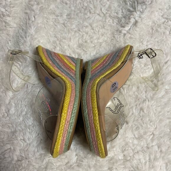 Juicy Couture clear Rhinestones espadrilles rainbow platform wedge sandals SZ8.5 - Picture 9 of 12